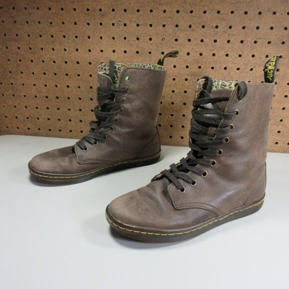 Dr Martens womens brown leather Stratford Leopard lined Combat